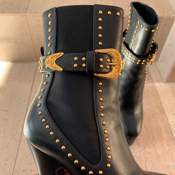 Versace Black and Gold Studded Platform Boots - Picture 16 of 16